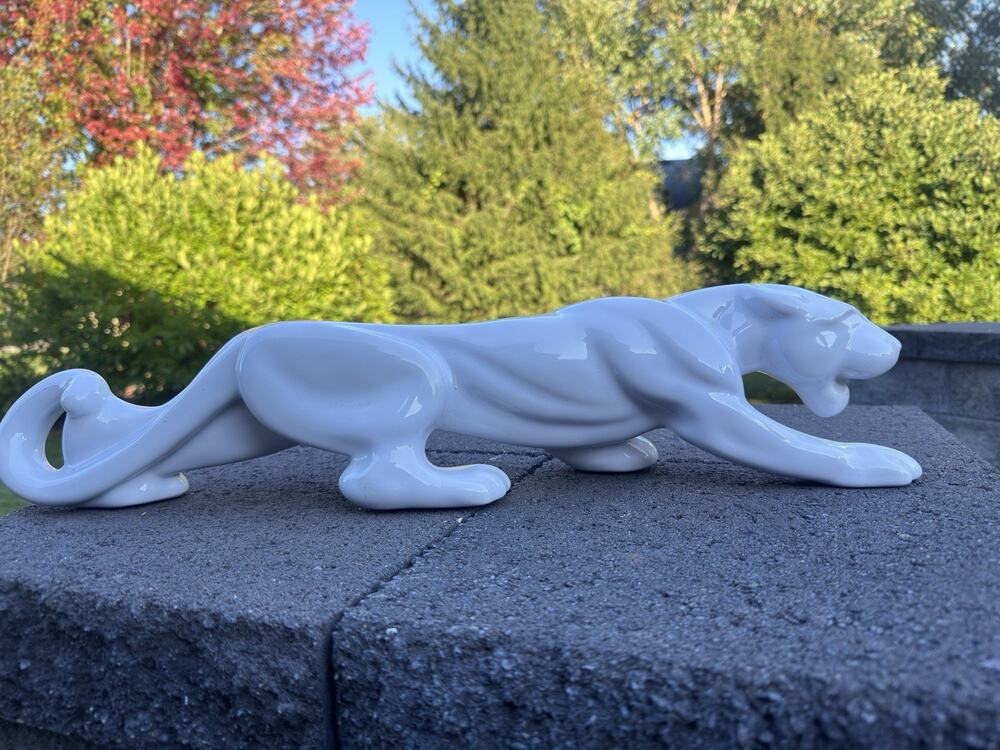 Vintage 1993 Royal Haeger Glossy White Prowling Panther Figurine MCM Style 23.5"